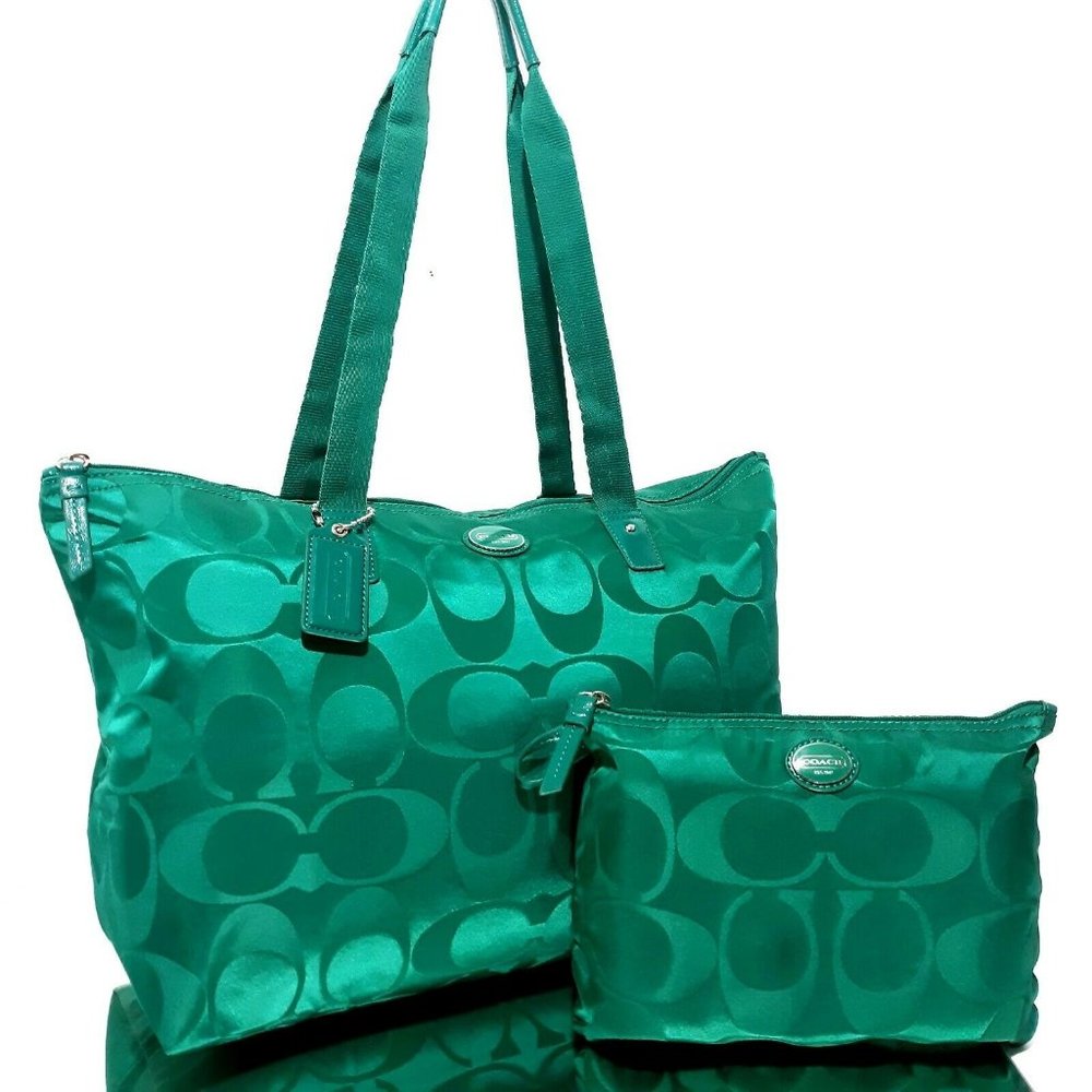 Coach Getaway Green 2 Pc Nylon Packable Weekender